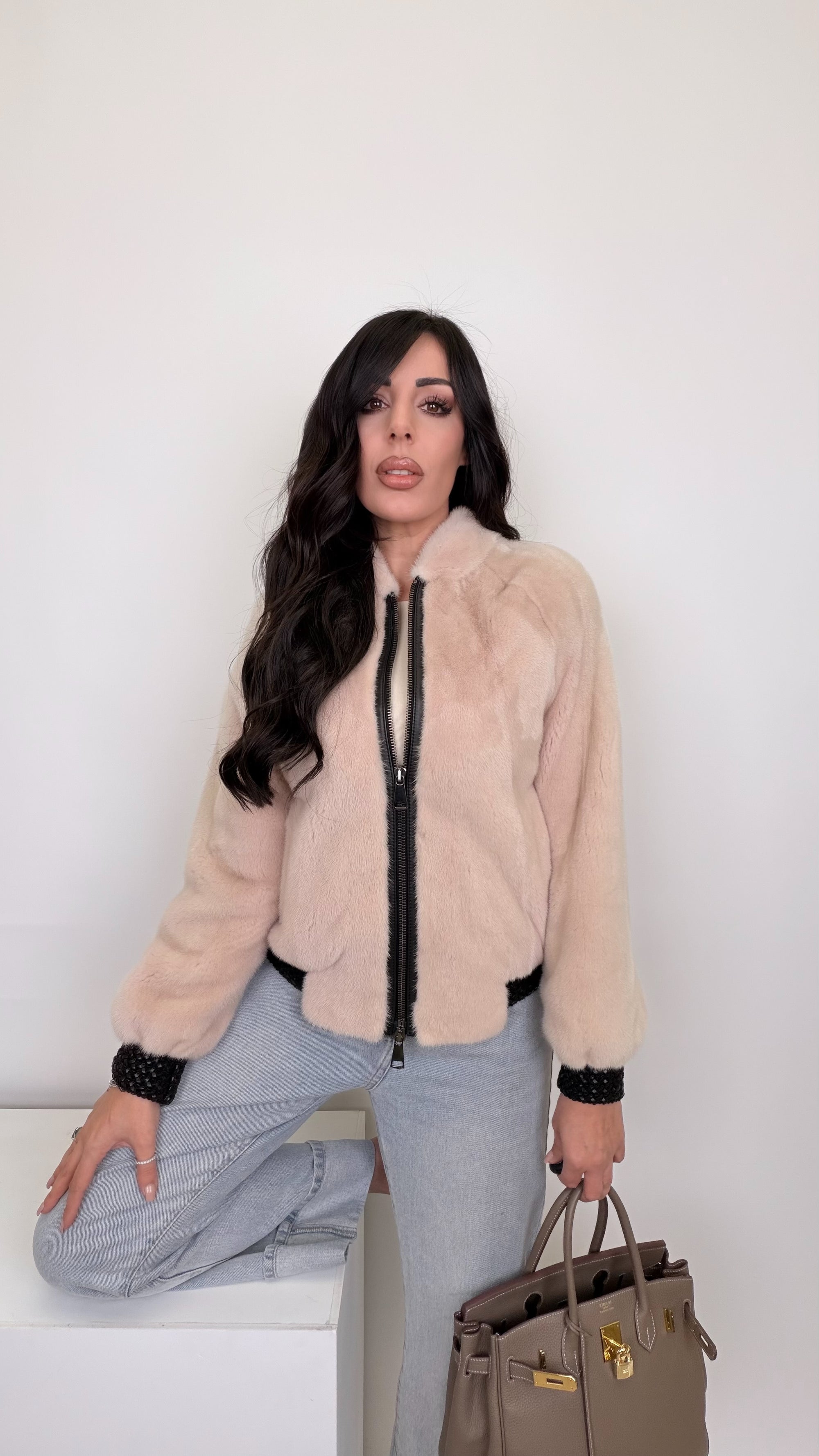 Bomber in visone luxury panna