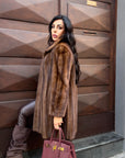 Cappotto in visone nocciola midi