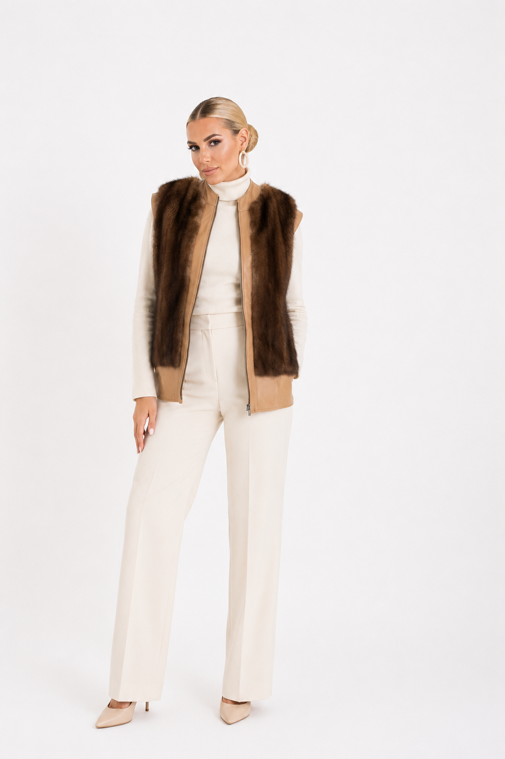 Gilet visone e pelle ramona