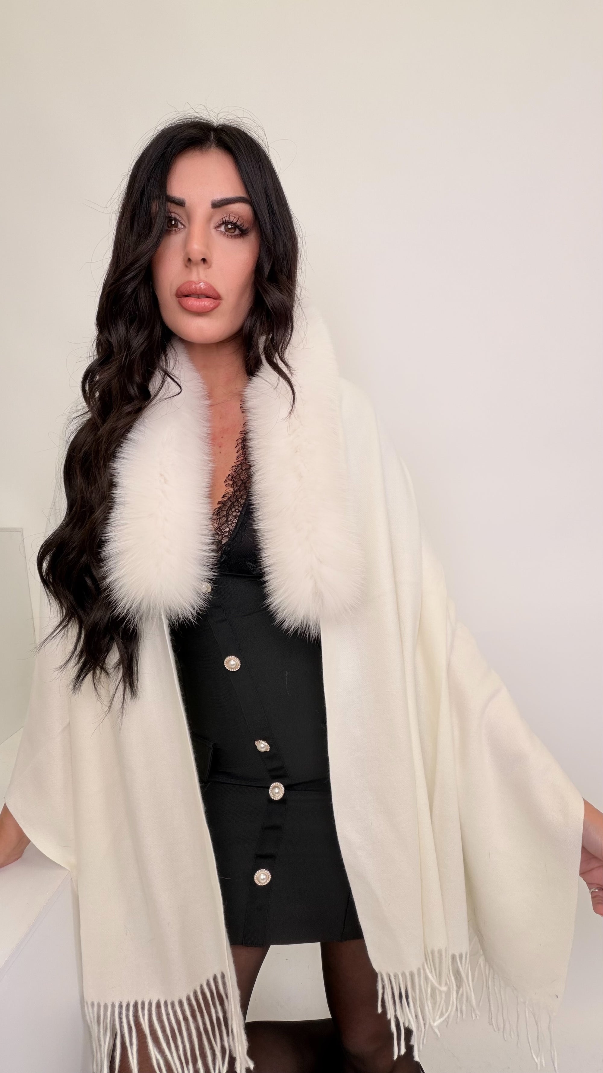 Sciarpa/Mantella 70%lana 30% cashmere bordo in volpe