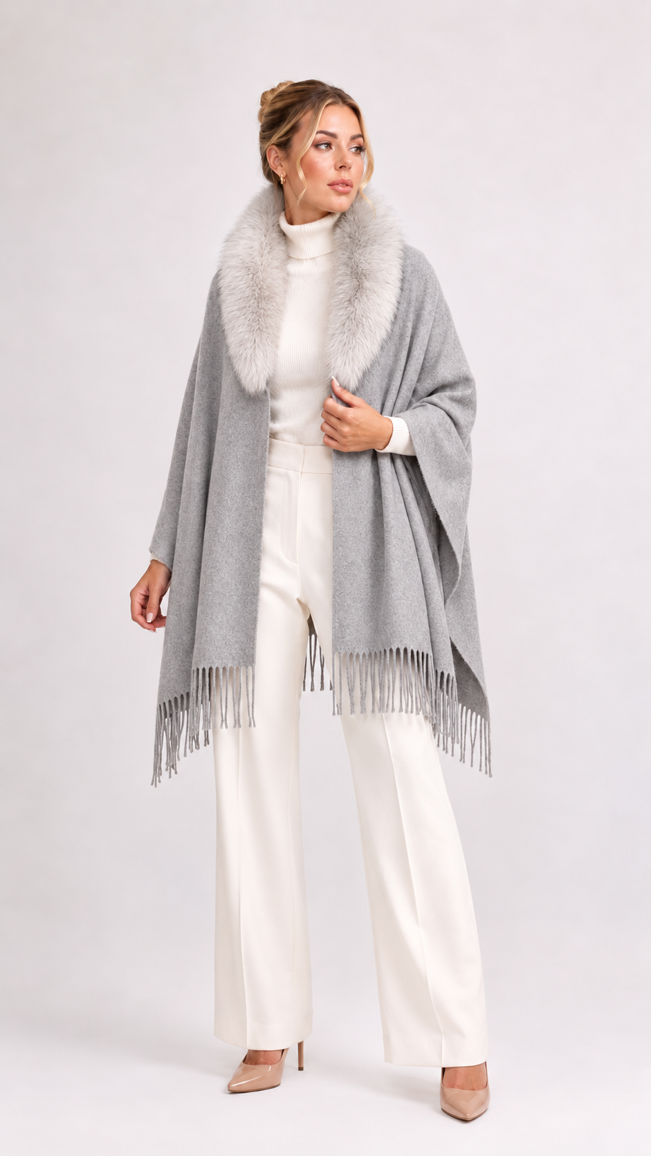 Sciarpa/Mantella 70%lana 30% cashmere bordo in volpe