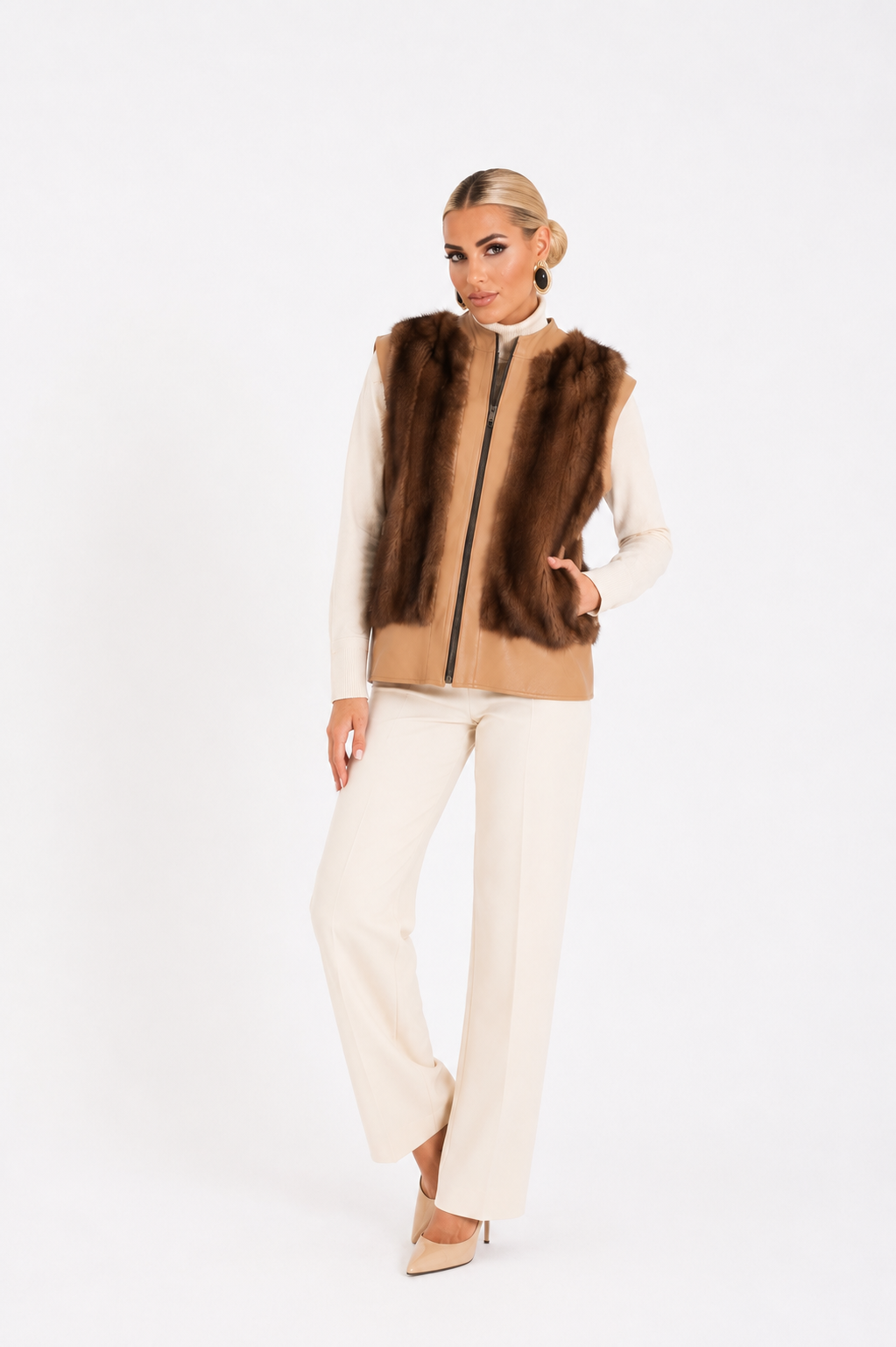 Gilet visone e pelle ramona