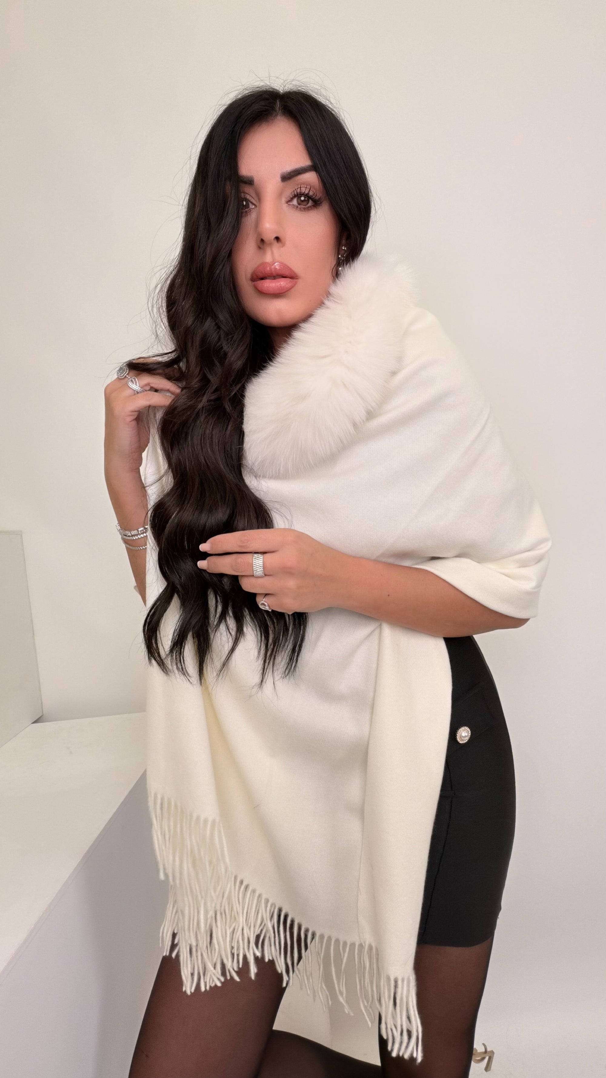 Sciarpa/Mantella 70%lana 30% cashmere bordo in volpe