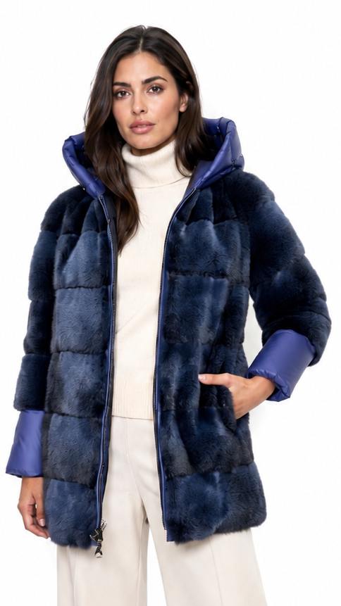 Visone reversibile piumino blu