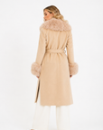 Cappotto bordato in volpe beige
