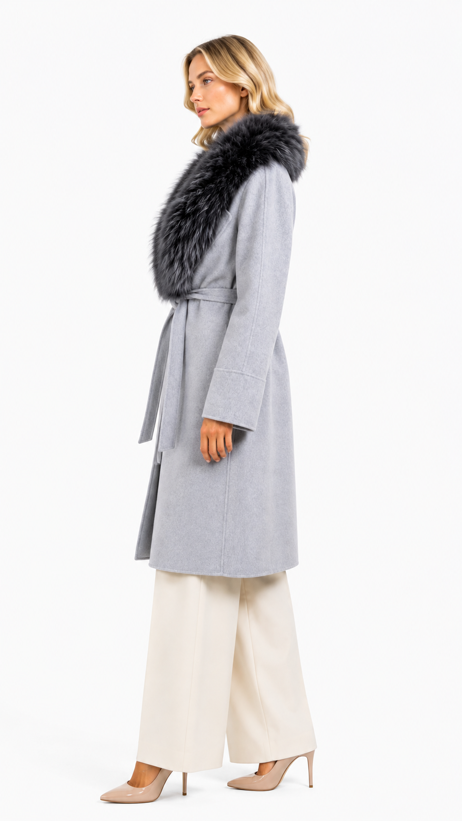 Cappotto in lana con collo in volpe
