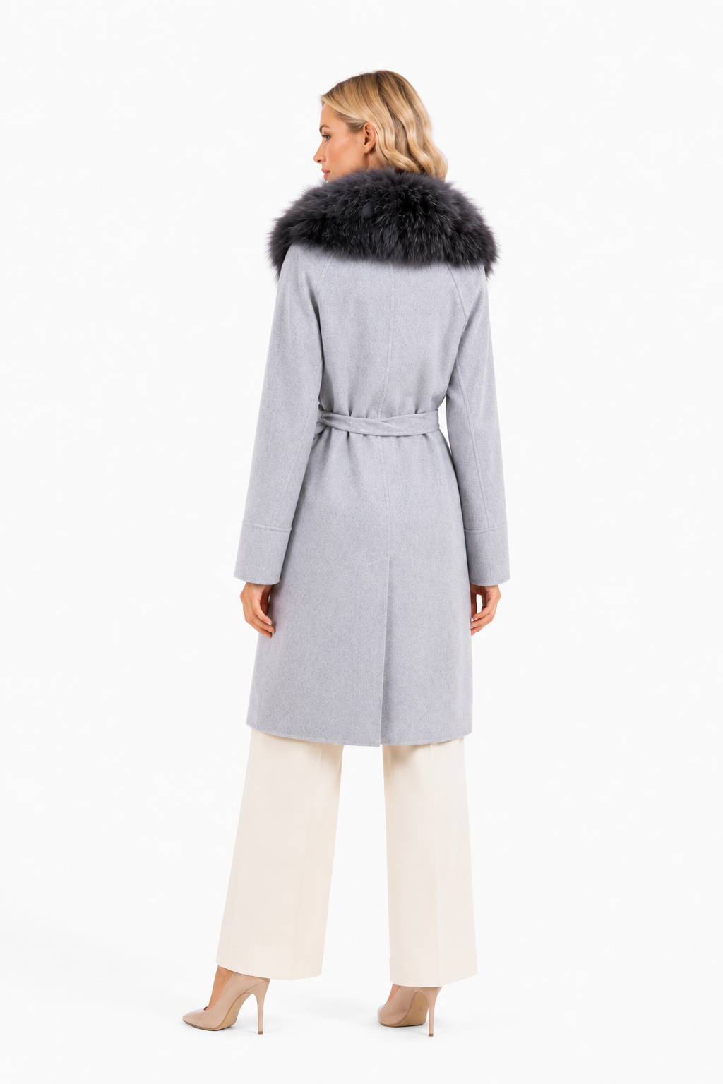Cappotto in lana con collo in volpe