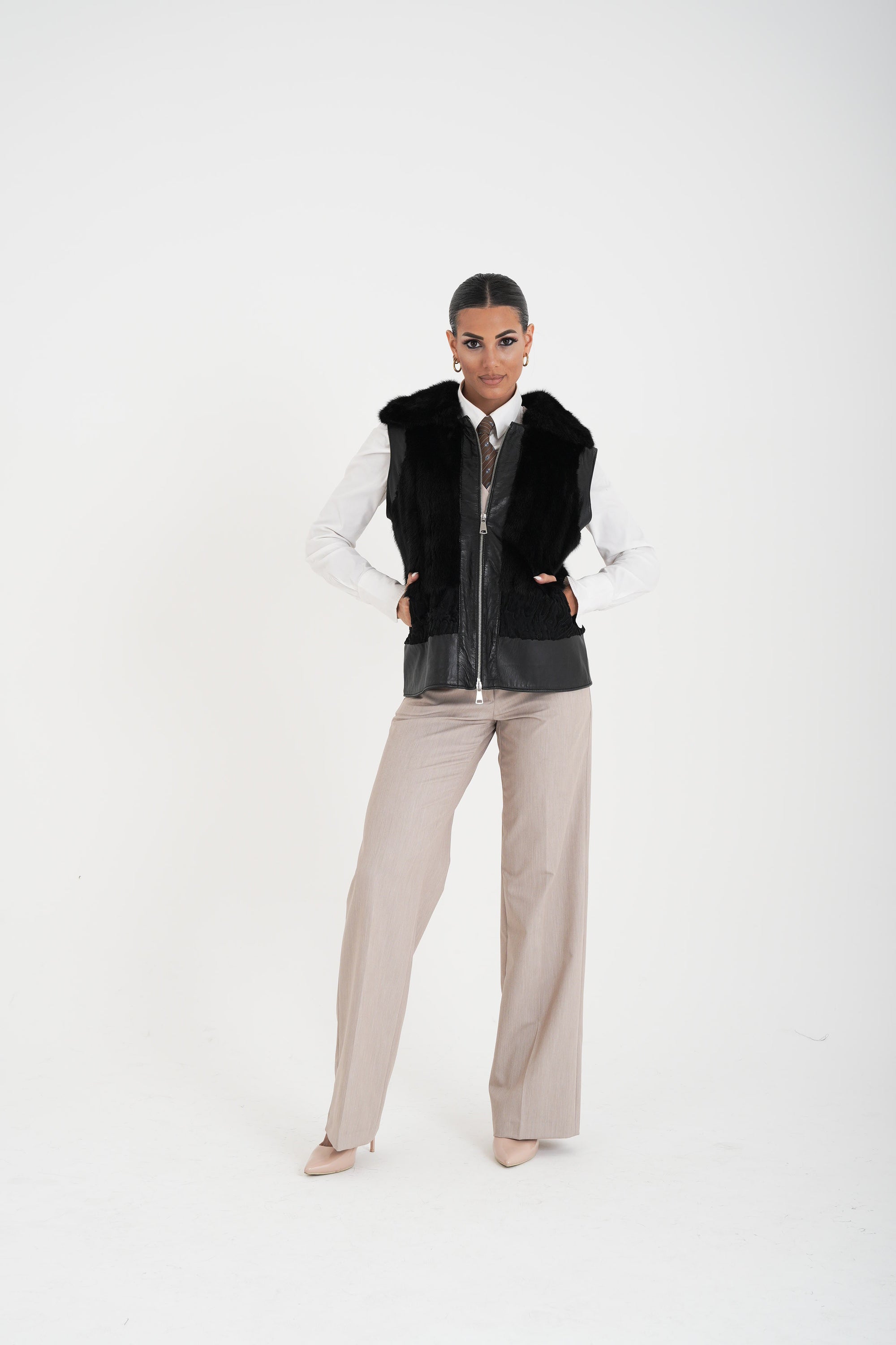 Gilet visone e pelle Patrizia