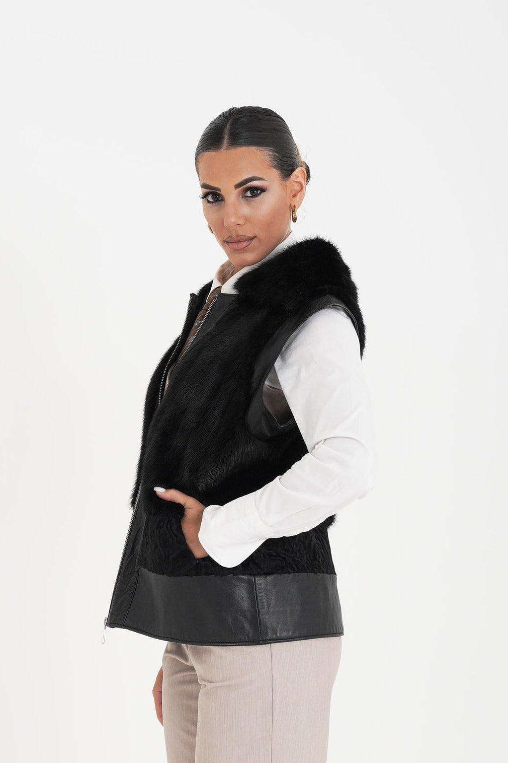 Gilet visone e pelle Patrizia