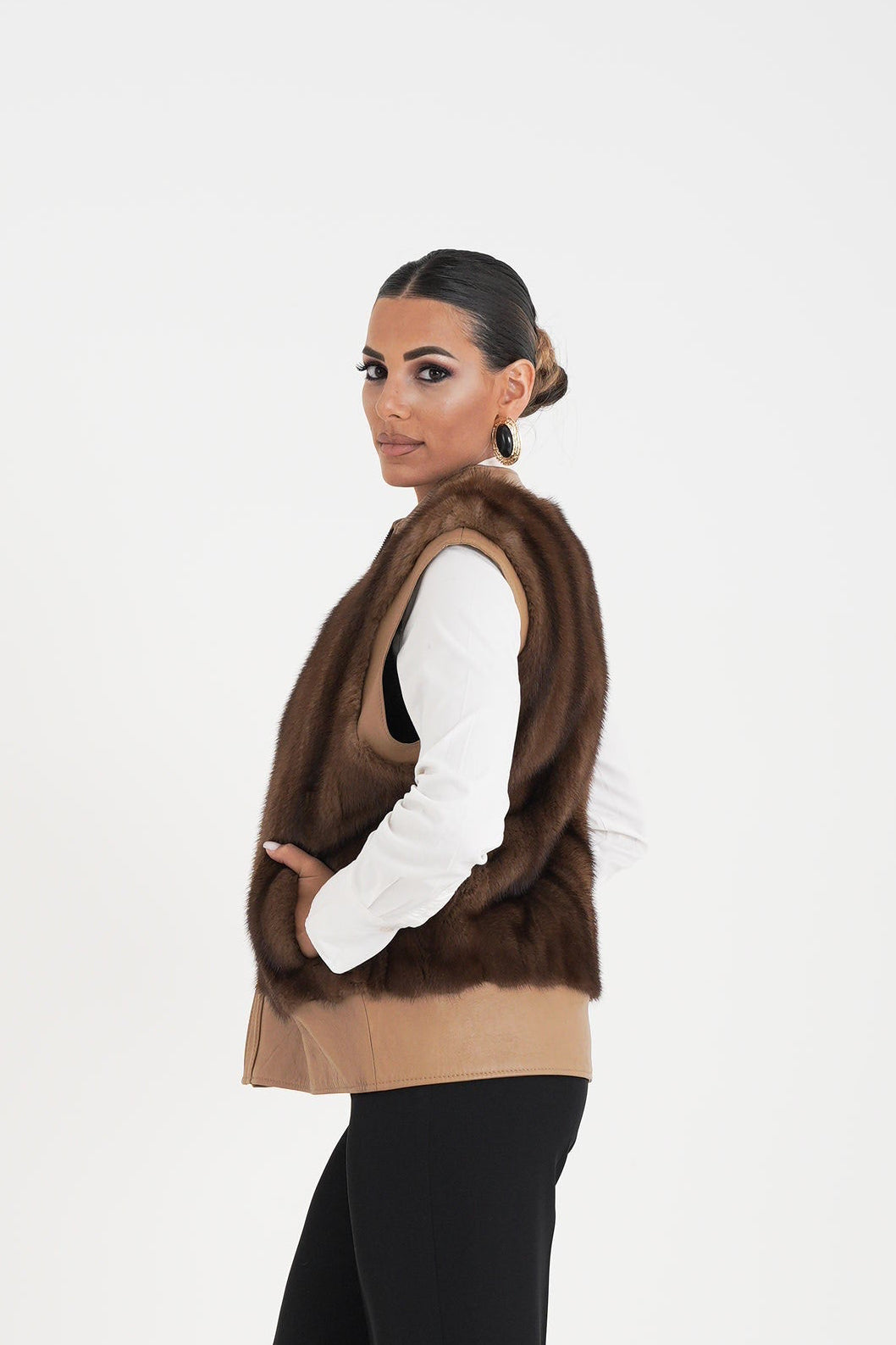 Gilet visone e pelle ramona