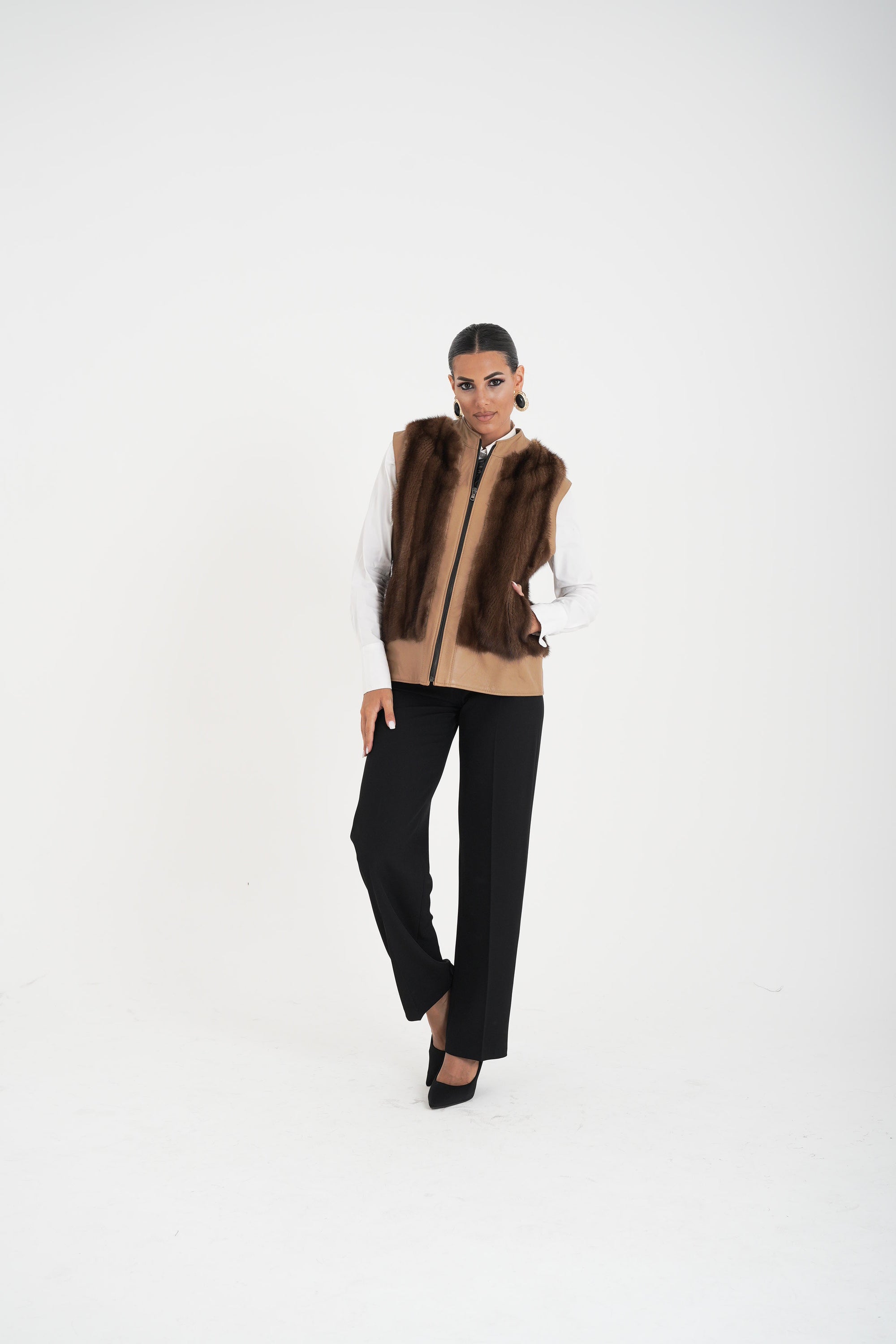 Gilet visone e pelle ramona
