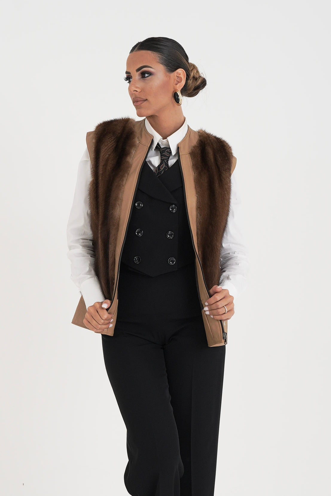 Gilet visone e pelle ramona