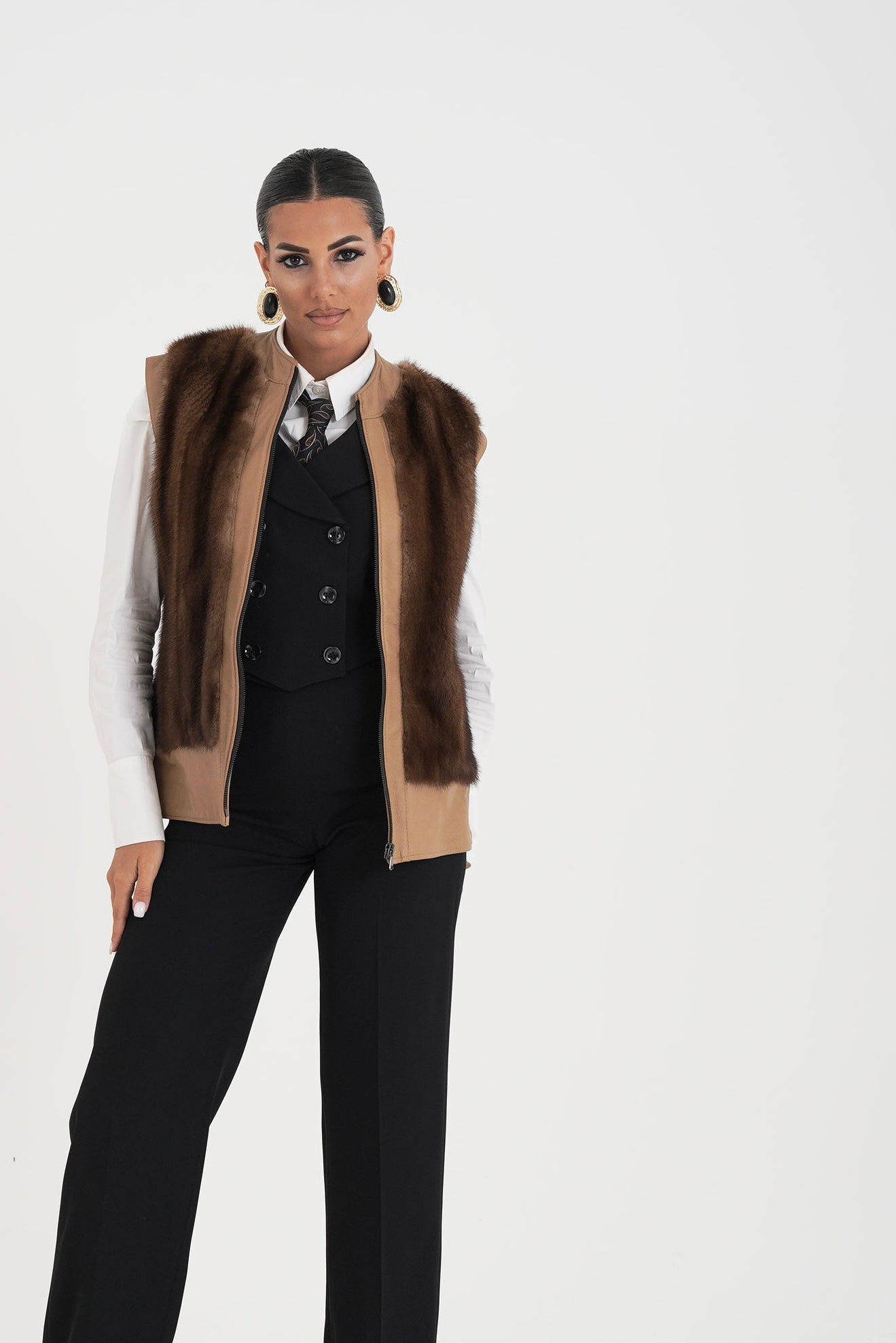 Gilet visone e pelle ramona