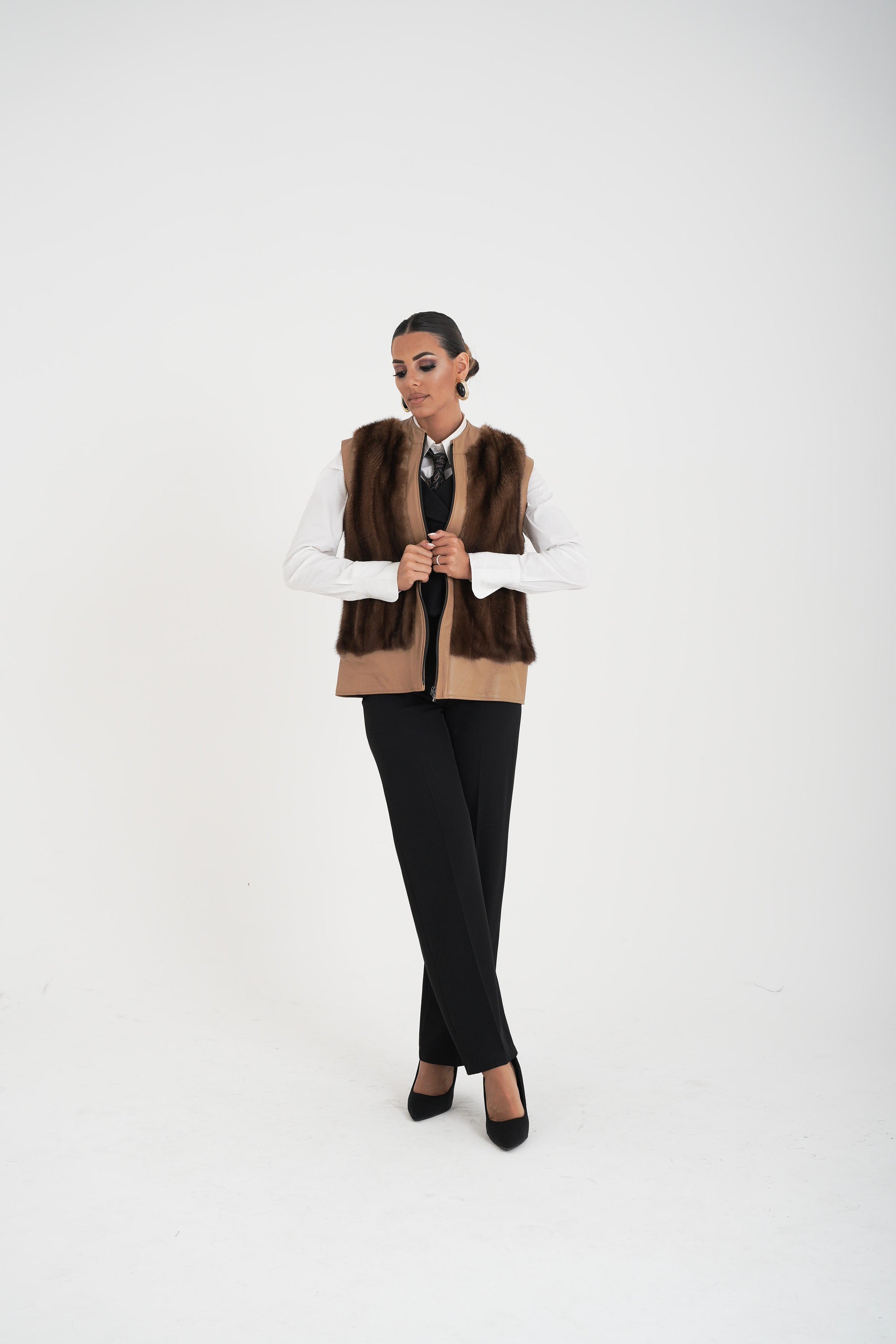 Gilet visone e pelle ramona