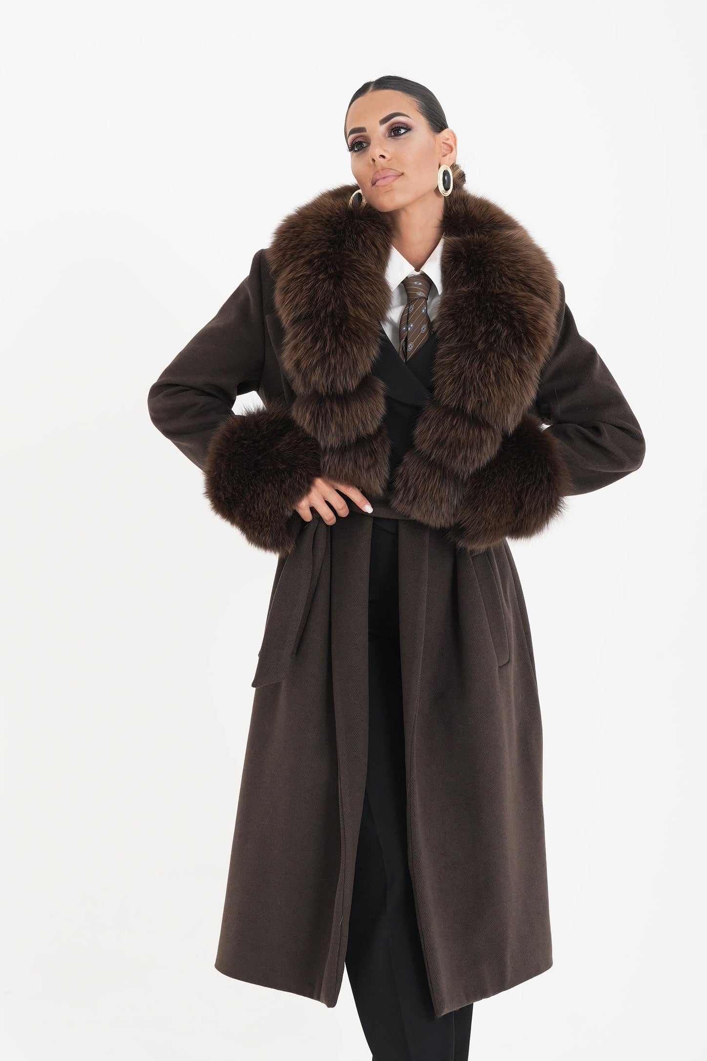 Cappotti bordato in volpe choco